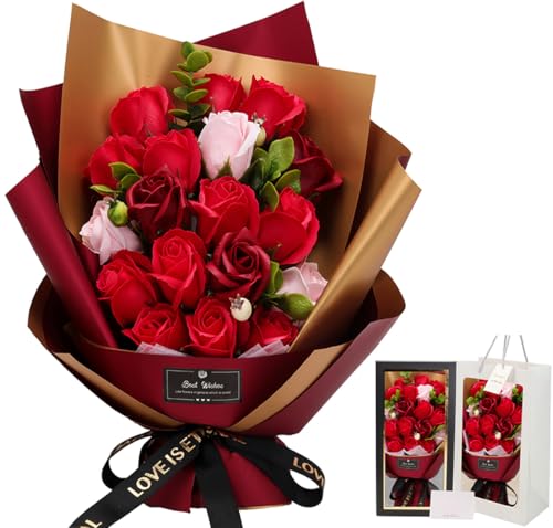 ソープフラワー花束 母の日プレゼント,誕生日プレゼント ソープフラワー バラ グラデーション ローズブーケ 薔薇造花 プレゼント女性人気ギフト 結婚記念日 父の日 敬老の日 彼女 感謝 お礼 インテリア バラ花束赤