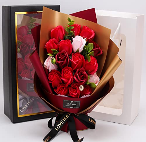 ソープフラワー花束 母の日プレゼント,誕生日プレゼント ソープフラワー バラ グラデーション ローズブーケ 薔薇造花 プレゼント女性人気ギフト 結婚記念日 父の日 敬老の日 彼女 感謝 お礼 インテリア バラ花束赤