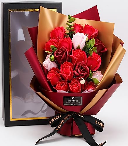 ソープフラワー花束 母の日プレゼント,誕生日プレゼント ソープフラワー バラ グラデーション ローズブーケ 薔薇造花 プレゼント女性人気ギフト 結婚記念日 父の日 敬老の日 彼女 感謝 お礼 インテリア バラ花束赤