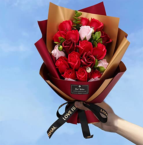 ソープフラワー花束 母の日プレゼント,誕生日プレゼント ソープフラワー バラ グラデーション ローズブーケ 薔薇造花 プレゼント女性人気ギフト 結婚記念日 父の日 敬老の日 彼女 感謝 お礼 インテリア バラ花束赤