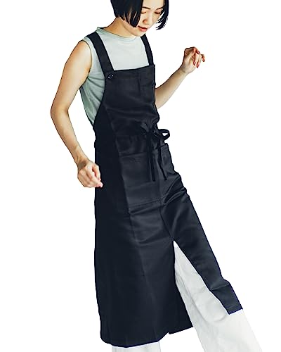 エプロン 黒 レディース メンズ ポリエルテル100％ 速乾 撥水 シワ防止 耐久 H型 クロス シンプル 女性用 男性用 カフェエプロン 無地 おしゃれ 汚れにくい 男女兼用無地 透けにくい ポケット付き