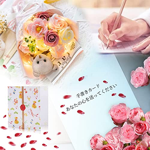 光る LED ライト 付き ソープフラワー 花束 バラ 造花 可愛いくま 誕生日 母の日 父の日 敬老の日 母のひプレゼント お祝い 女性 退職祝い 結婚祝い 花 発表会 フラワー ブーケ 石けん あすつく対応（ピンク）