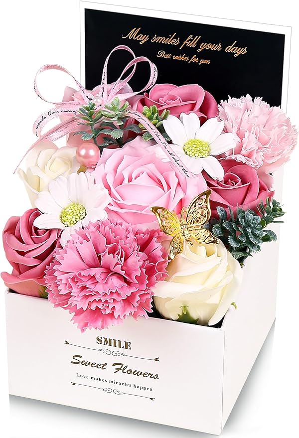 ソープフラワー 母の日 ギフト 卒業式 誕生日プレゼント 女性 贈り物 造花 ブーケ 置き型 ホワイトデー 結婚式 お返し 記念日 枯れない花 MIITO (ピンク)