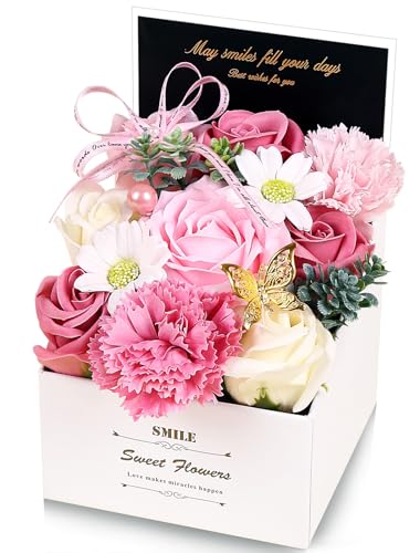 ソープフラワー 母の日 ギフト 卒業式 誕生日プレゼント 女性 贈り物 造花 ブーケ 置き型 ホワイトデー 結婚式 お返し 記念日 枯れない花 MIITO (ピンク)