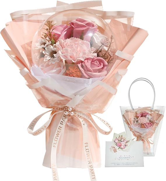 リニューアル仕様 自立式バルーンブーケ 人気 ソープフラワー 花束 枯れない花 フラワーブーケ 造花 母の日 誕生日 記念日 結婚祝い 敬老の日 贈り物 プレゼント 豪華ギフトBOX メッセージカード 手提げ袋付き ピンク