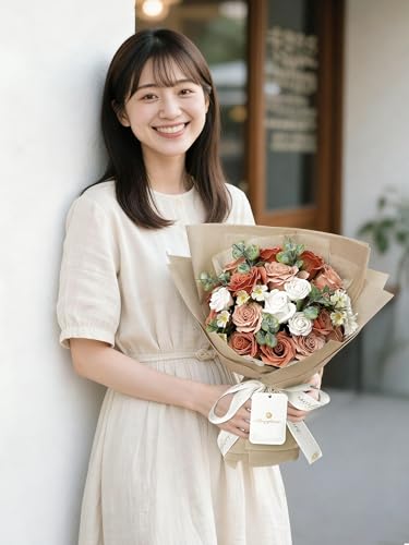 人気 ソープフラワー 卒業式 花束 プレゼント ギフト 母の日 誕生日 造花 バラ 18本 女性 結婚祝い 退職 送別会 インテリア (Cappuccino)