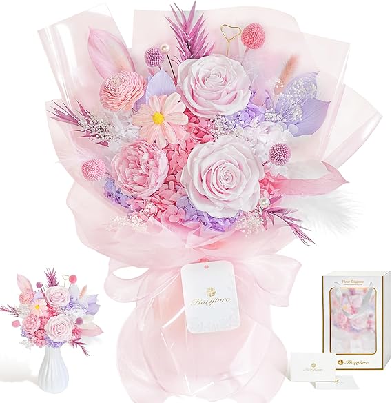 母の日 プリザーブドフラワー ブーケ 3輪 薔薇花束 自立式 ギフトボックス付き 誕生日 結婚祝い プレゼントに最適 インテリアドライフラワー Mellorie