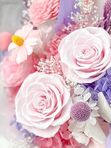 母の日 プリザーブドフラワー ブーケ 3輪 薔薇花束 自立式 ギフトボックス付き 誕生日 結婚祝い プレゼントに最適 インテリアドライフラワー Mellorie