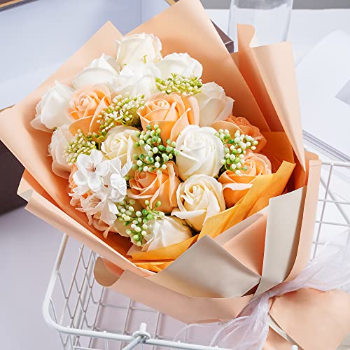 ソープフラワー 花束 母の日 花 敬老の日フラワーギフト バラ 18本 人気造花ブーケ 誕生日プレゼント 枯れない花記念日 退職 開店祝い 結婚祝い お見舞い 贈り物 BOX入りソープフラワー シャンパンカラー