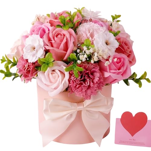 【母の日ギフト 2026】 ソープフラワー バラとカーネーションの花束 枯れない造花 18個入り 置き型インテリア 女性へのプレゼント (卒業式/誕生日/結婚式/記念日/敬老の日) 枯れない花 女性 贈り物 シャボンフラワー MIITO (