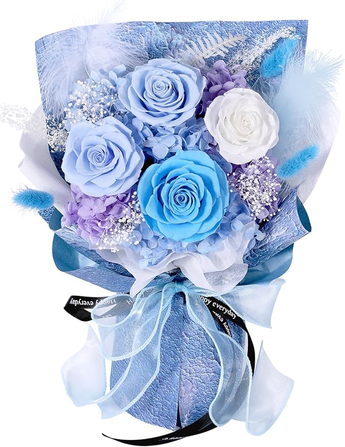 プリザーブドフラワー 花束 母の日 青色 4本薔薇 香りあり 花瓶付き 枯れない花 誕生日 記念日 女性 男性 人気 プレゼント 卒業式 お祝い 人気 ブーケ 父の日 敬老の日 ギフト