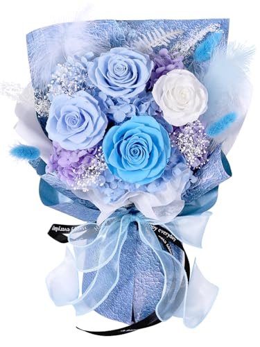 プリザーブドフラワー 花束 母の日 青色 4本薔薇 香りあり 花瓶付き 枯れない花 誕生日 記念日 女性 男性 人気 プレゼント 卒業式 お祝い 人気 ブーケ 父の日 敬老の日 ギフト