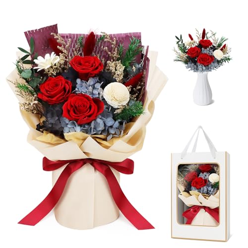 プリザーブドフラワー 枯れない花 ピンク 花束 母の日のプレゼント人気 薔薇 香りあり 花瓶付き 枯れない花 最適プロポーズ 誕生日、記念日、バレンタイン、卒業式 ホワイトデー お返し 女性 人気 ブーケ