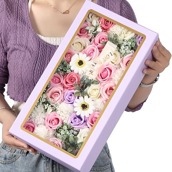 【anan掲載・プロ監修】 Puanela ソープフラワー 大きな フラワー ボックス プレゼント 女性 ギフト 人気 誕生日 母の日 退職 敬老の日 お祝い 造花 バラ カーネーション（ピンク）