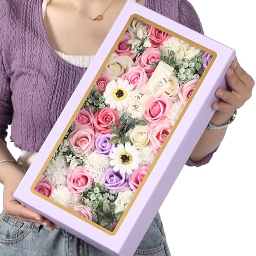 【anan掲載・プロ監修】 Puanela ソープフラワー 大きな フラワー ボックス プレゼント 女性 ギフト 人気 誕生日 母の日 退職 敬老の日 お祝い 造花 バラ カーネーション（ピンク）