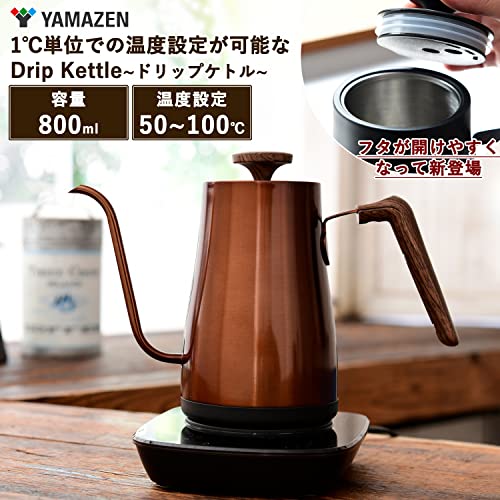 山善 電気ケトル ドリップケトル 0.8L 温度調節 保温 空焚き防止 カッパー EKG-C1281
